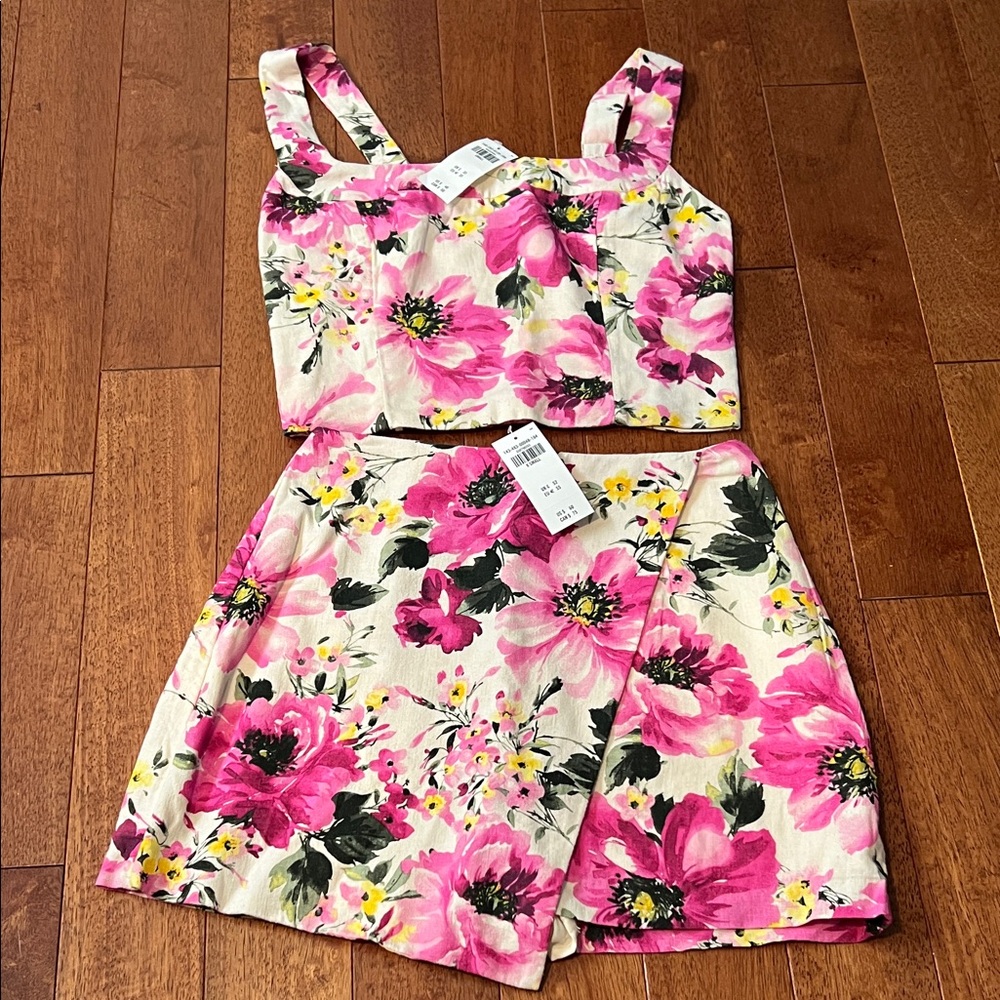 Abercrombie & Fitch Pink Floral Skirt Set linen blend